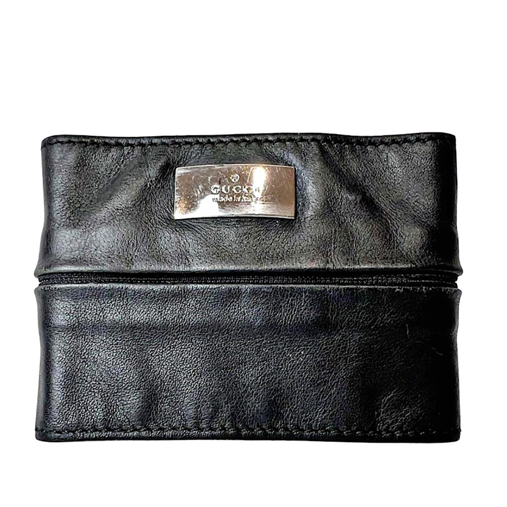 Authentic Gucci Tom Ford Black Leather Zip Compartment Cuff Bracelet